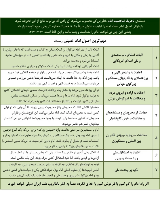 جدول | هفت اصل از مهم ترین اصول اندیشه امام خمینی رحمه الله
