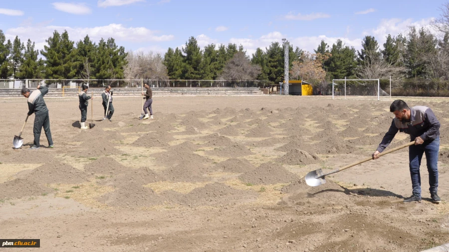 بازسازی زمین چمن ورزشی پردیس شهید بهشتی