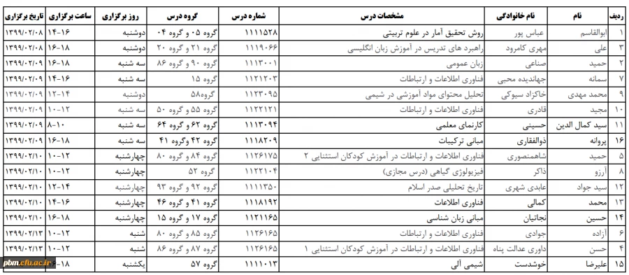 برنامه کلاس های آنلاین