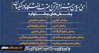 توسط امور فرهنگی دانشگاه فرهنگیان خراسان رضوی اعلام شد:

زمان برگزاری مسابقات و مهلت بارگذاری آثار جشنواره قرآن و عترت