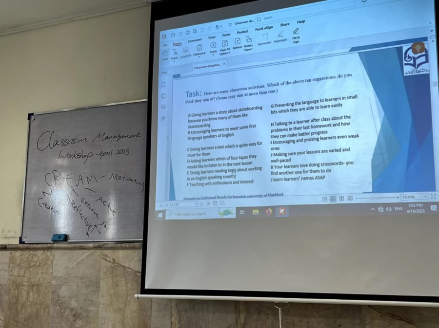 کارگاه آموزشی «مدیریت کلاس» ویژه دانشجومعلمان زبان انگلیسی در پردیس شهید بهشتی مشهد